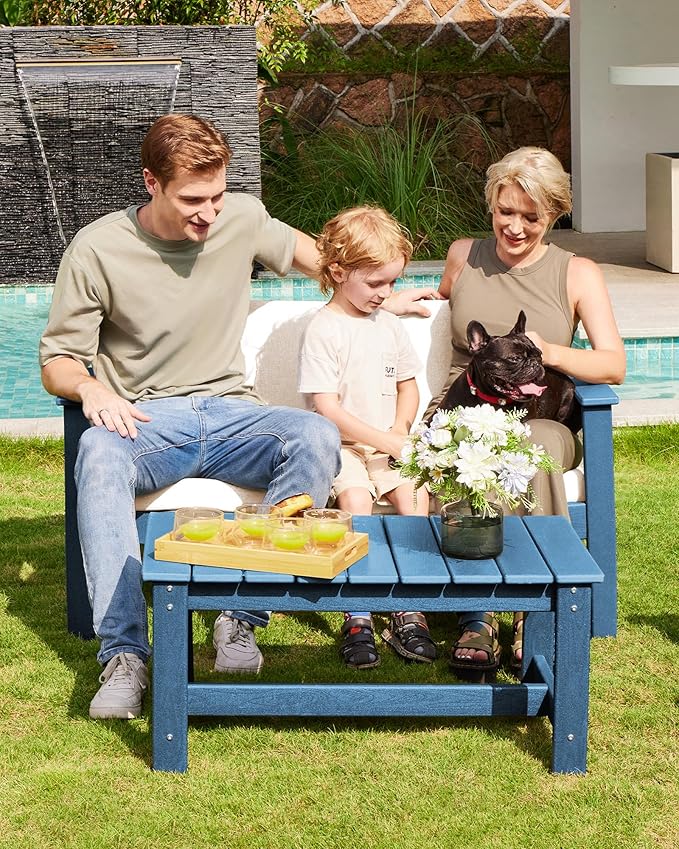 SERWALL Blue HDPE Outdoor Loveseat with Khaki Cushions
