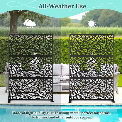 Metal Privacy Screen Outdoor Privacy Screen, Freestanding Fence Panel for Outside, 72''H×47''W, Decorative Screen Panel for Backyard/Patio/Deck