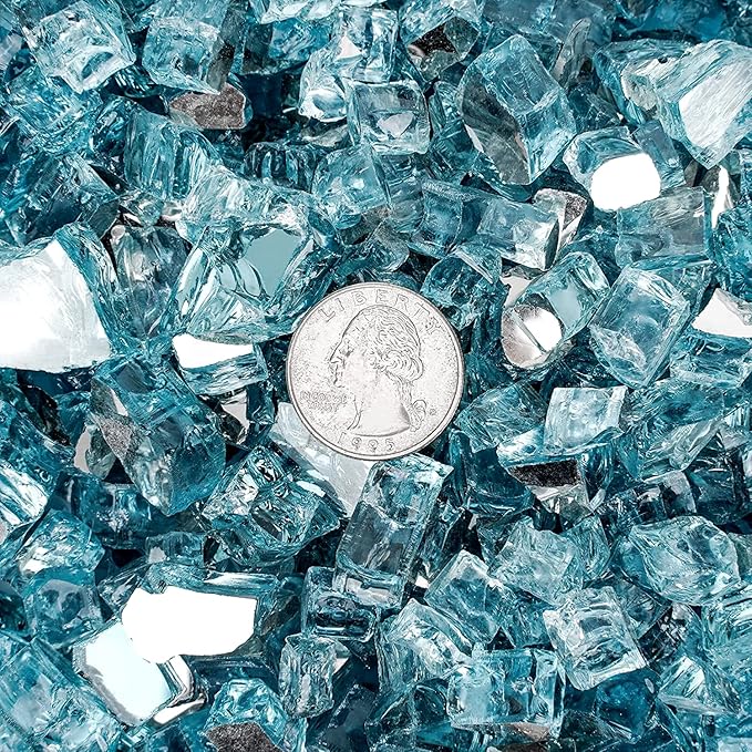 Mr. Fireglass 10 Pounds Reflective Fire Glass, 1/4 Inch High Luster Fire Pit Glass Rocks for Propane & Natural Gas Fire Pits Fireplace and Landscape Decor, Aqua Blue