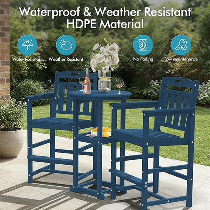 Ciokea Oversized Tall Bar Chair, HDPE Adirondack Outdoor Bar Chair with Footrest, All-Weather Barstool with High Back for Balcony, Bistro, Porch, Deck, Pool, Backyard, Navy Blue