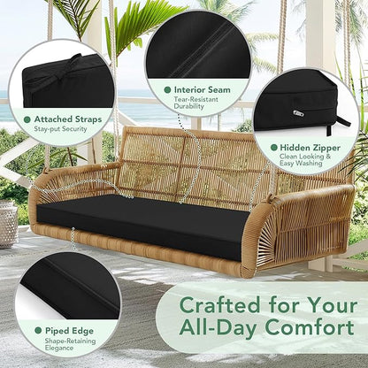 Summsun Outdoor Bench Cushion: Waterproof and Fade Resistant Patio Furniture Cushions - Non-Slip Bench Pad Cushion with Removable Cover for Garden Swing Porch Sofa Settee, 59 x 18 Inch, Black