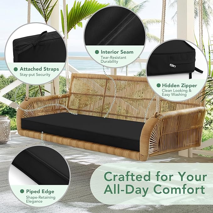 Summsun Outdoor Bench Cushion: Waterproof and Fade Resistant Patio Furniture Cushions - Non-Slip Bench Pad Cushion with Removable Cover for Garden Swing Porch Sofa Settee, 45 x 18 Inch, Black