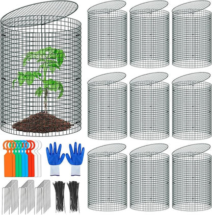 10 Pack Wire Plant Protector with Cover, 16"x12" Detachable Metal Plant Protectors Mesh, Garden Plant Protectors for Shrubs Flowers Vegetables to Keep Rabbit & Chicken Animals Out