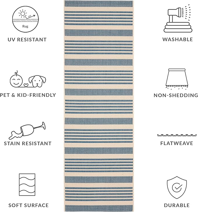 SAFAVIEH Courtyard Collection 2'3' x 20' Beige/Blue CY6062 Stripe Indoor/ Outdoor Patio Backyard Mudroom Runner Rug