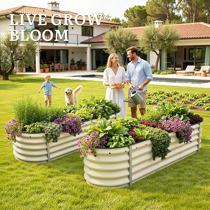YITAHOME 6.5x2x1.5ft Large Raised Garden Bed Kit, 17" Tall 6 in 1 Galvanized Metal Planter Box with Gloves & Safety Rubber, Outdoor Above Ground Planters for Plants Vegetables Flowers, Cream Yellow