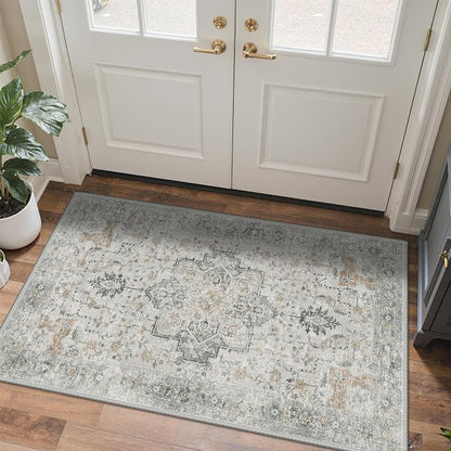 GENIMO Outdoor & Indoor Area Rug 2'x 3', Waterproof, Non-Shedding, Easy Cleaning, Boho Mat for Patio, Living Room, Balcony, Dining Room, RV, Deck, Bedroom, Camping, Outside Carpet,Light Grey Brown