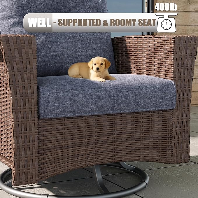 LayinSun 5 Piece Wicker Patio Furniture Set, Classis Outdoor Conversation 360 Degree Swivel Chairs Set with Coffee Table