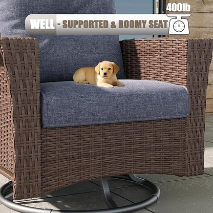 LayinSun 7 Piece Wicker Patio Furniture Set with Fire Pit Table, Classis Outdoor Conversation 360 Degree Swivel Chairs Set with Coffee Table