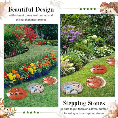 Cinnvoice 3 Pack Garden Stepping Stone Outdoor, Decorative Dimensional Resin Stepping Stones for Patio Pathway Landscaping Walkway Sculpture Yard Backyard Lawn(Animal,10 Inches)