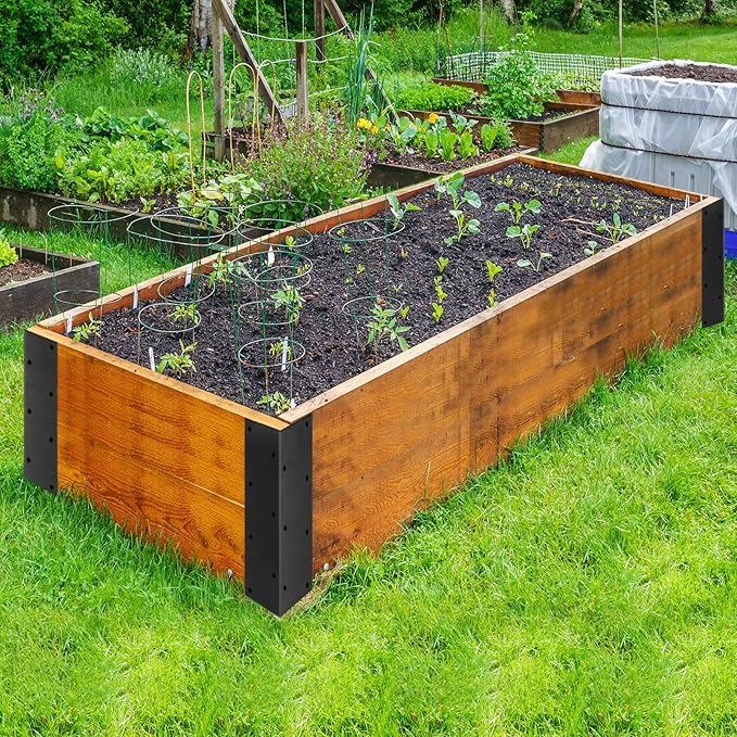 Set of 8 Raised Garden Bed Corner Brackets with Wood Screws for 20"-24" Bed, Rust Resistant Raised Bed Corners Metal Connectors 11" x 3" x 3" for Vegetable Planter Garden