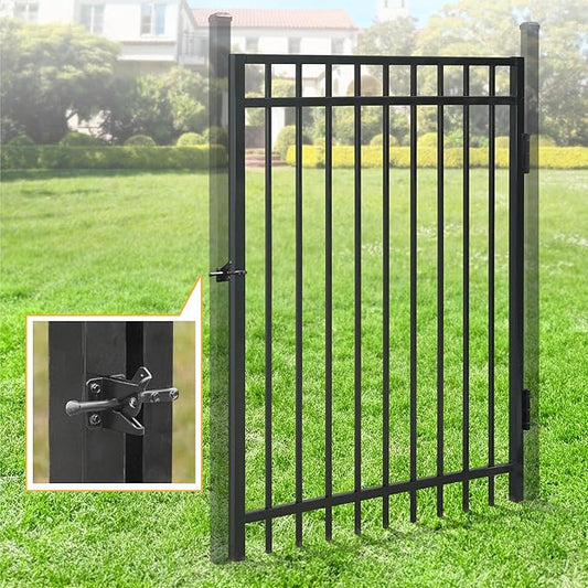 Fencer Wire Heavy Duty Flat Top Fence Gate, 5FT Height x 4FT Width Outdoor Fence Gate, Outdoor Anti-Rust Metal Steel Gate for Fencing Barrier, Decorative Garden Gate with Gate Lock