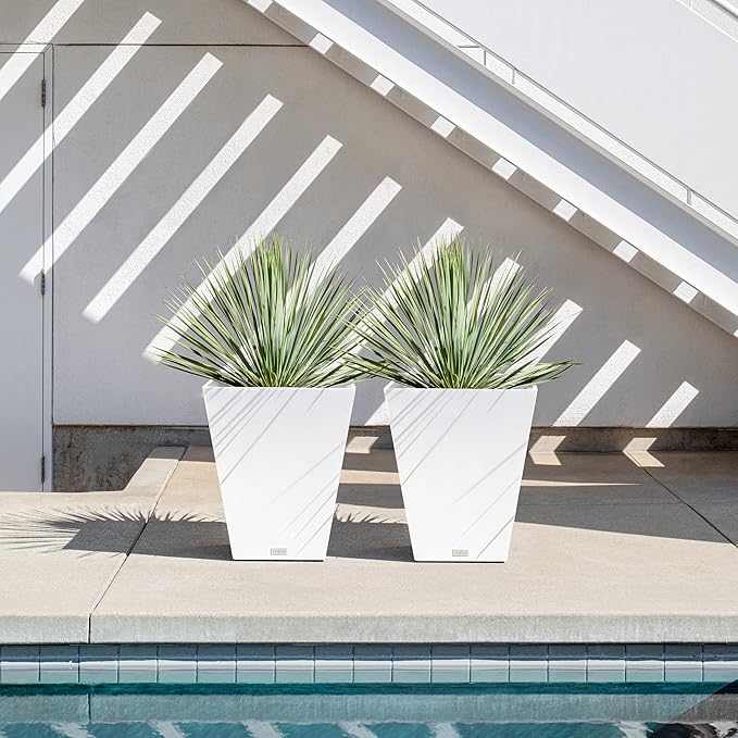 Veradek Pure Series Nobleton Plastic Planter - Large Pots for Indoor or Outdoor Porch/Patio | Durable All-Weather Use with Drainage Holes | Modern Planter Décor for Flowers, Shrubs, Trees