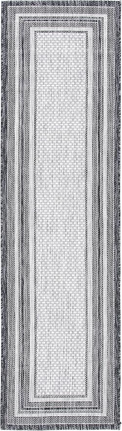 SAFAVIEH Washable Rug Outdoor Courtyard Collection - 2'3" x 6'7" Runner, Light Grey & Black, Non-Shedding & Easy Cleaning, Ideal for Patio, Entryway, Mudroom, Hallway, Kitchen (CY8475-37612)