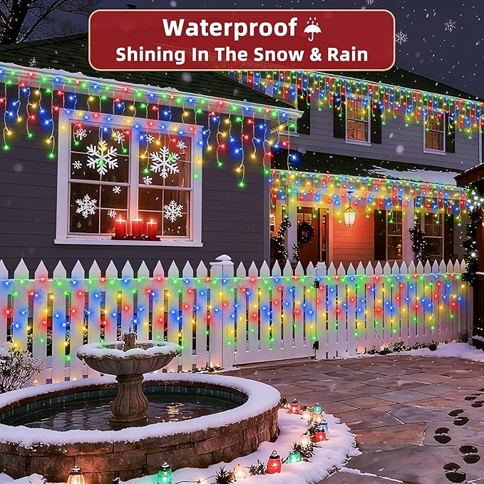 810 LED Christmas Lights Outdoor 82FT with 180 Drops, Christmas Decorations Hanging Lights 12 Modes, Dimmable Outsite Fairy String Lights for Wedding Party Holiday Winter Wonderland Decor Multicolor