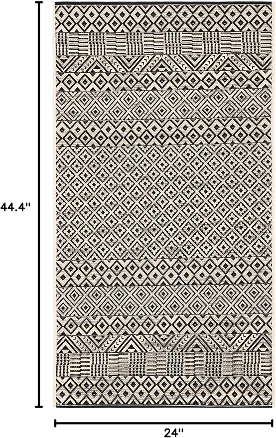 SAFAVIEH Washable Rug Outdoor Courtyard Collection - 2' x 3'7", Beige & Black, Non-Shedding & Easy Cleaning, Ideal for Patio, Front Door, Entryway, Doormat (CY6235-25612)