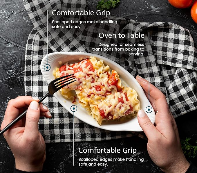 Au Gratin Baking Dishes, Ceramic, by Kook, for Casseroles, Lasagna & Cobblers, Individual Serving, Set of 2, Oven, Microwave & Dishwasher Safe Bakeware, 18 oz, Ivory