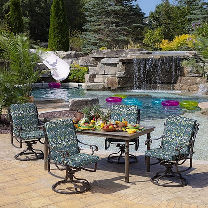 Arden 2-Pack Outdoor Patio Dining Chair Cushion, 20x44, Rain-Proof Seat Pad, Fade-Resistant Outdoor Cushion Sapphire Aurora Blue Damask