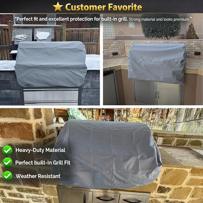 Covers & All Built-in Grill Cover for Outdoor Grill – Heavy Duty 12 oz Waterproof Built-in BBQ Grill Cover, PVC-Coated Polyester with Elastic Hem for Snug Fit (44 x 27 x 26 inches, Grey)