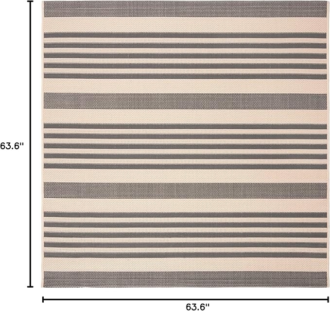 SAFAVIEH Washable Rug Outdoor Courtyard Collection - 5'3" Square, Grey & Bone, Non-Shedding & Easy Cleaning, Ideal for Patio, Backyard, Mudroom (CY6062-236)