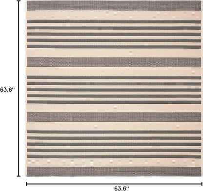 SAFAVIEH Washable Rug Outdoor Courtyard Collection - 5'3" Square, Grey & Bone, Non-Shedding & Easy Cleaning, Ideal for Patio, Backyard, Mudroom (CY6062-236)