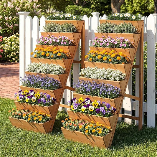 HAPPYGRILL Vertical Raised Garden Bed, Freestanding Wood Elevated Planter Box w/Legs for Growing Vegetables Flowers Herbs, Indoor Outdoor Tiered Plant Stand for Patio Yard Balcony Corner (2,8-Tier)