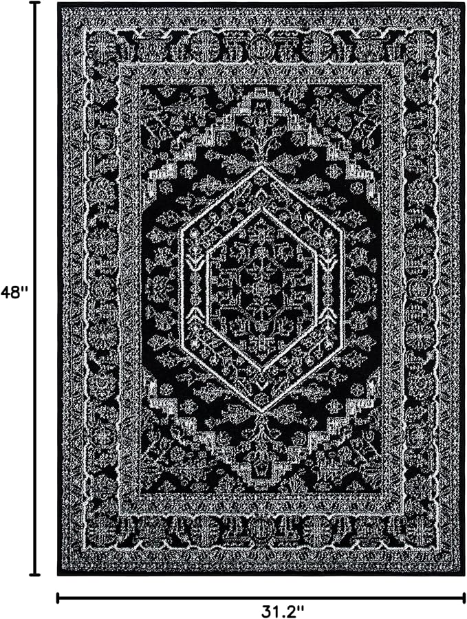 Safavieh Adirondack Collection Accent Rug - 2'6" x 4', Black & Ivory, Oriental Medallion Design, Non-Shedding & Easy Care, Ideal for High Traffic Areas in Entryway, Living Room, Bedroom (ADR108Z)