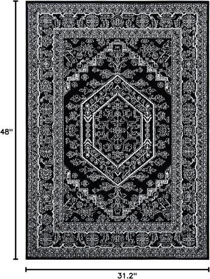 Safavieh Adirondack Collection Accent Rug - 2'6" x 4', Black & Ivory, Oriental Medallion Design, Non-Shedding & Easy Care, Ideal for High Traffic Areas in Entryway, Living Room, Bedroom (ADR108Z)