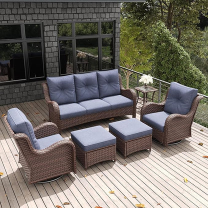 LayinSun 6 Pieces Outdoor Patio Furniture Set, Rattan Wicker Sectional Swivel Rocker Chairs Sets with Ottomans, Swivel Glider Chairs, and Coffee Table