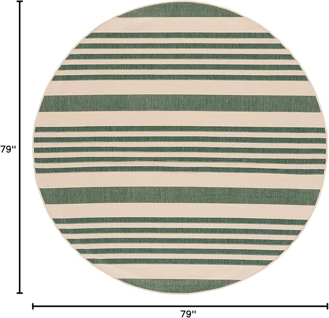 SAFAVIEH Washable Rug Outdoor Courtyard Collection - 6'7" Round, Beige & Dark Green, Non-Shedding & Easy Cleaning, Ideal for Patio, Backyard, Mudroom (CY6062-322)