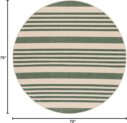 SAFAVIEH Washable Rug Outdoor Courtyard Collection - 6'7" Round, Beige & Dark Green, Non-Shedding & Easy Cleaning, Ideal for Patio, Backyard, Mudroom (CY6062-322)