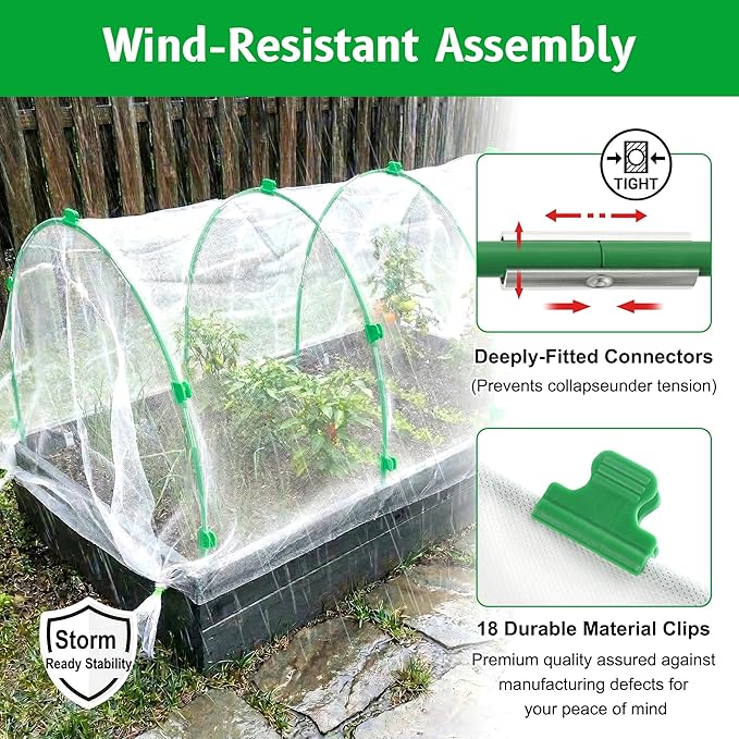 Greenhouse Hoops Grow Tunnel, 10 Sets of 8FT Long Garden Hoops for Raised Beds, Rust-Free Fiberglass Support Hoops Frame for Garden Netting, DIY Plant Support Garden Stakes for Row Cover, 60 Pcs