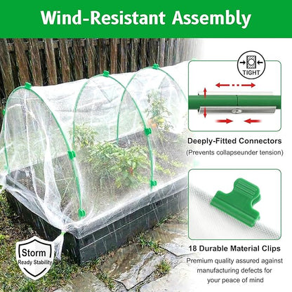 Greenhouse Hoops Grow Tunnel, 10 Sets of 8FT Long Garden Hoops for Raised Beds, Rust-Free Fiberglass Support Hoops Frame for Garden Netting, DIY Plant Support Garden Stakes for Row Cover, 60 Pcs