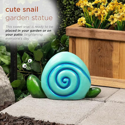 Alpine Corporation 7" Tall Outdoor Swirl Snail Statue Whimsical Accent, Weatherproof Garden Decor, Blue