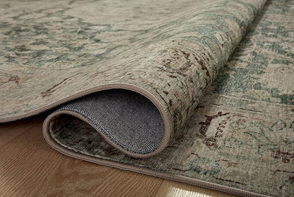 Loloi Magnolia Home by Joanna Gaines Sinclair Collection SIN-05 Jade/Sand 3'-6" x 5'-6", .25" Pile Height, Machine Washable, Accent Rug