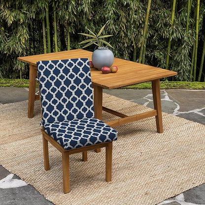 Arden 2-Pack earthFIBER Outdoor Patio Dining Chair Cushion, 20x44, Rain-Proof Seat Pad, Fade-Resistant Outdoor Cushion Sapphire Blue Garden Trellis