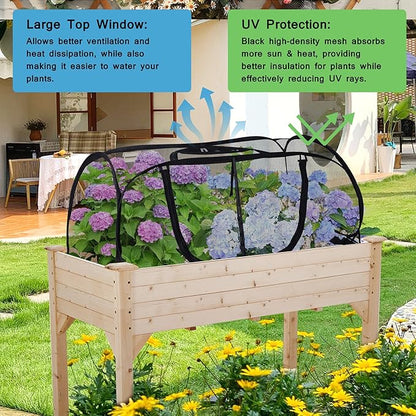 Plant Covers for Raised Garden Bed, Pop Up Garden Cover with Top Window & 8 Stakes, Protects Seedlings, Fruits & Vegetables from Birds & Small Animals