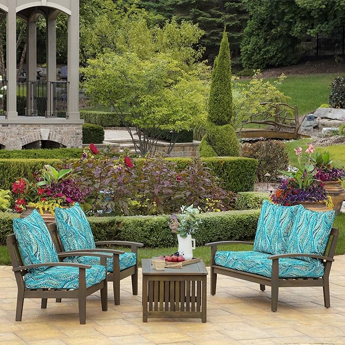 Arden Outdoor Deep Seat Cushion Set (4-Pack), 24 in x 24 in, Weather-Proof, Rain-Proof, Fade Resistant Patio Cushion for Chair, Sofa, and Couch Teal Ariel