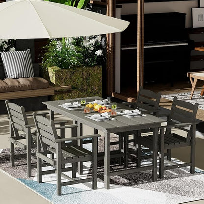 Anbuy Patio HDPE Dining Table Set, 5-Piece Outdoor Dining Table Sets, 2 in 1 Outdoor Furniture Table and 4 Outdoor Chairs for Garden, Backyard, Poolside, Easy Assembly, Grey