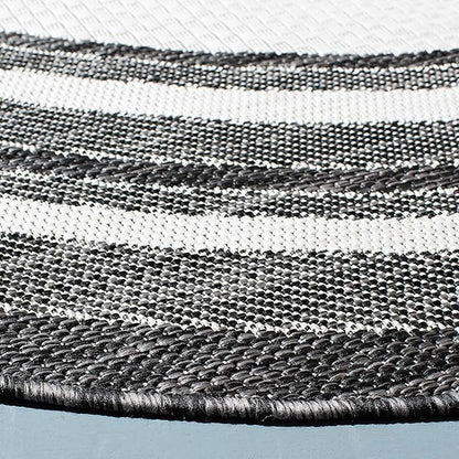 SAFAVIEH Washable Rug Outdoor Courtyard Collection - 9' Round, Ivory & Black, Non-Shedding & Easy Cleaning, Ideal for Patio, Backyard, Mudroom (CY8475-53712)