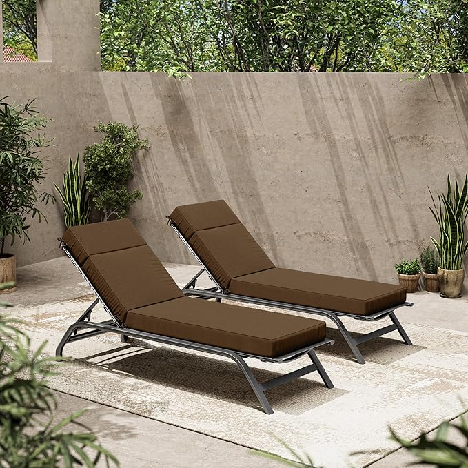 2 Pcs Chaise Lounge Cushions Outdoor, 72" L X 21" W X 4" D Lounge Chair Cushions for Outdoor Furniture, High-Density Foam Patio Chaise Cushion-Waterproof Fade-Resistant ThickPatio lounge chair cushion