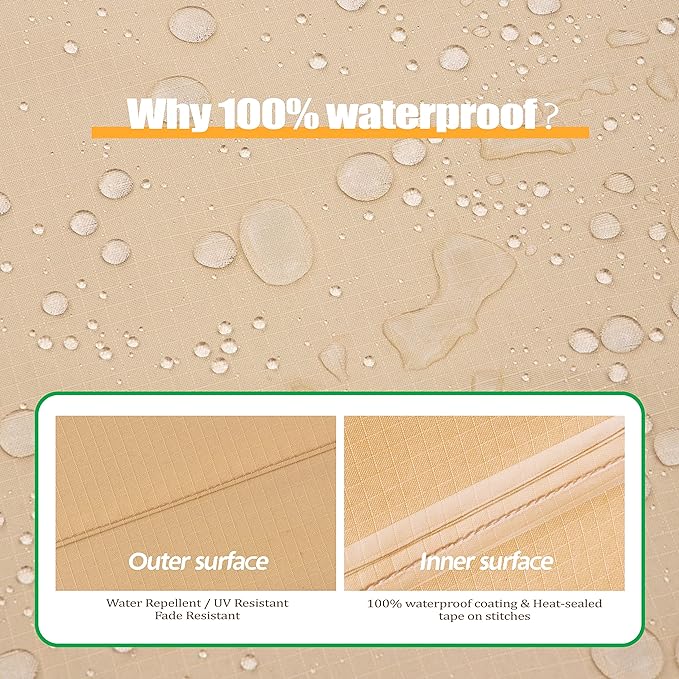 F&J Outdoors Patio Furniture Covers Waterproof UV Resistant Rip-stop Fabric Large Outdoor Furniture Covers, Beige,110" Dia x 27.5" H
