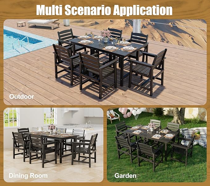Anbuy Patio HDPE Dining Table Sets,Removable 2-in-1 Outdoor Patio Table,Dining Table for 6,Sun-Resistant and Easy to Clean, Low Maintenance for Balcony, Backyard, Lawn, Garden(Black)