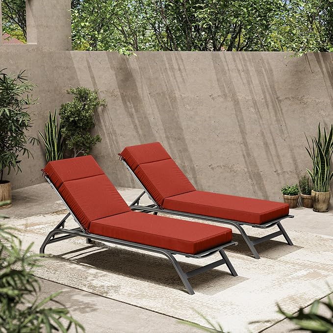 2 Pcs Chaise Lounge Cushions Outdoor, 72" L X 21" W X 4" D Lounge Chair Cushions for Outdoor Furniture, High-Density Foam Patio Chaise Cushion-Waterproof Fade-Resistant ThickPatio lounge chair cushion