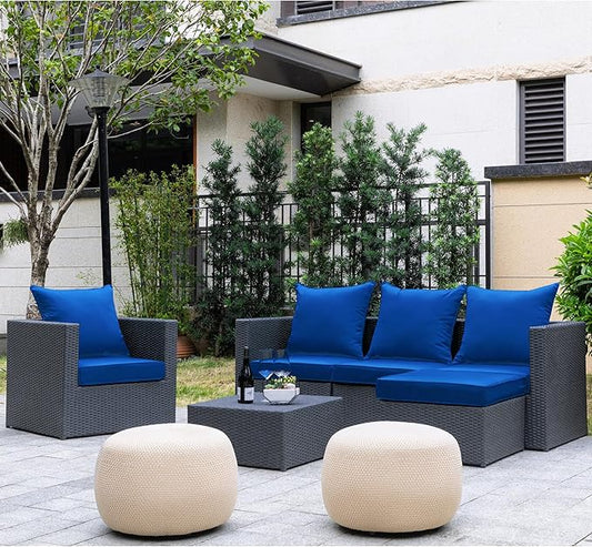 ARTPLAN Outdoor Deep Seat Cushion Set for Wicker Chair,Set of 2,Seat:24"x 24" x 4",Back:22" W x 24",100% Foam,Water Repellant, Fade Resistant,Cushion Replacements for Patio Furniture,Classic Blue