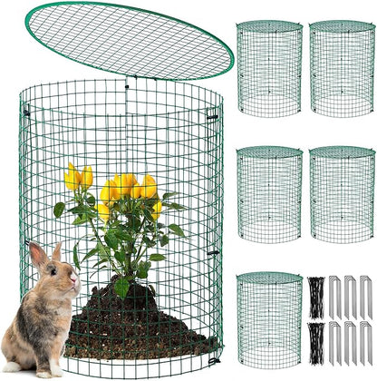 6 Pack Garden Plant Protectors from Animals with Stakes, Metal Mesh and Detachable Covers Wire Plant Cage for Keeping Bunny Animals Out, Chicken Wire Cover Garden Protect (16 * 13 in)