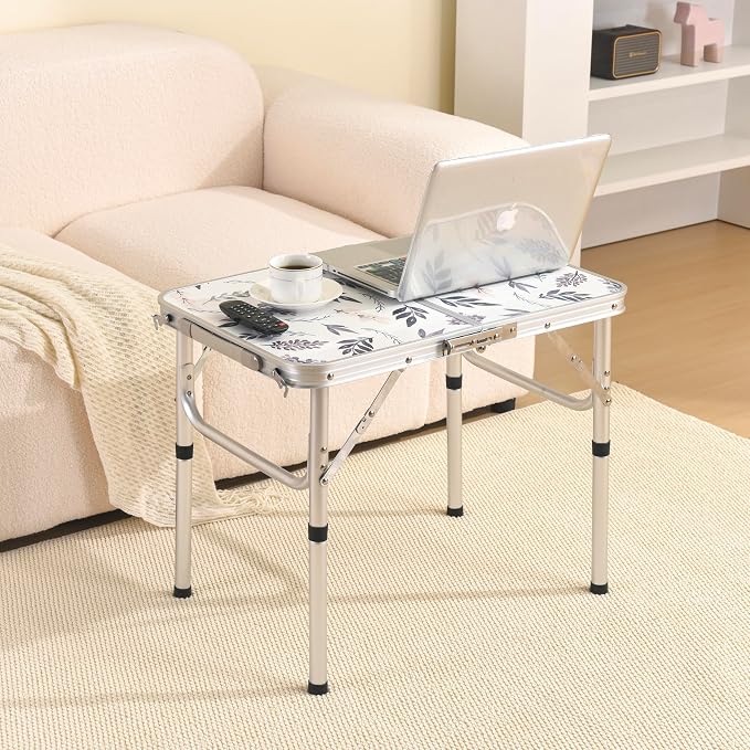 Folding TV Trays Foldable Dinner Tray Table Adjustable Height Food Snack Eating Couch Side Table Sturdy Aluminum Portable Sofa Tray End Table for Outdoor Indoor Camp Pinic Bed Couch Living Room