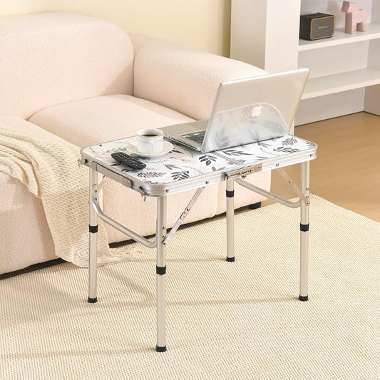 Folding TV Trays Foldable Dinner Tray Table Adjustable Height Food Snack Eating Couch Side Table Sturdy Aluminum Portable Sofa Tray End Table for Outdoor Indoor Camp Pinic Bed Couch Living Room