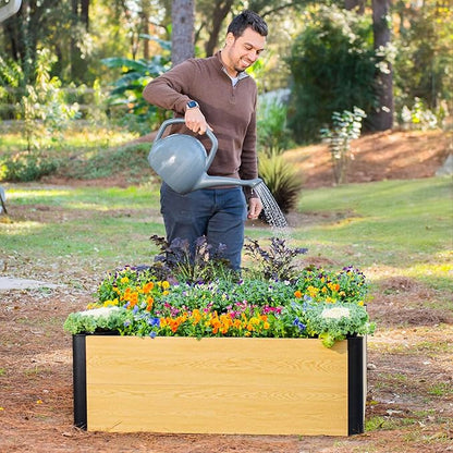Woodgrain Series Raised Garden Bed, 4' x 4' Outdoor Wooden-Look Metal Planter Box for Gardening Vegetables Flowers Herbs