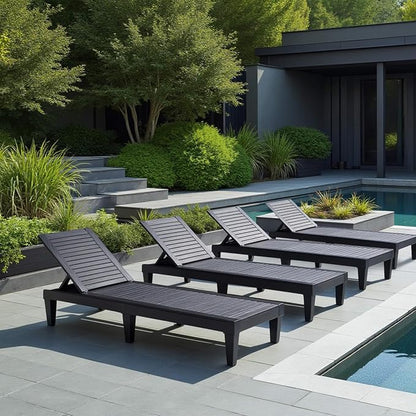 Nestl Patio Chairs - Black Chaise Lounge Chair Outdoor, 5-Position Adjustable Sun Tanning Chair, Waterproof Pool Lounge Chairs Set of 12, Reclining Lawn Chair, Lightweight Outdoor Lounge Chairs