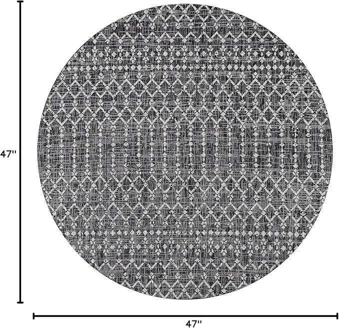 JONATHAN Y Moroccan Geometric Indoor Outdoor Round Area Rug 4 Ft Black/Gray, Ourika Textured Weave for Backyard, Patio, Porch, Easy-Cleaning, High Traffic, Pet-Friendly, Non-Shedding (SMB108F-4R)